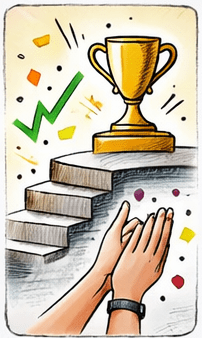 Pokal erreicht obere Stufe. Das bedeutet, dass man die guten Vorsätze umgesetzt hat.