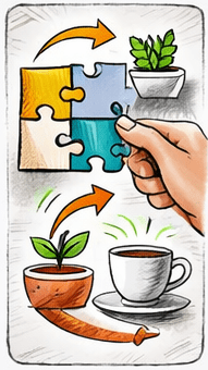 Ein Puzzleteil wird zu andern Teilen gesetzt. 