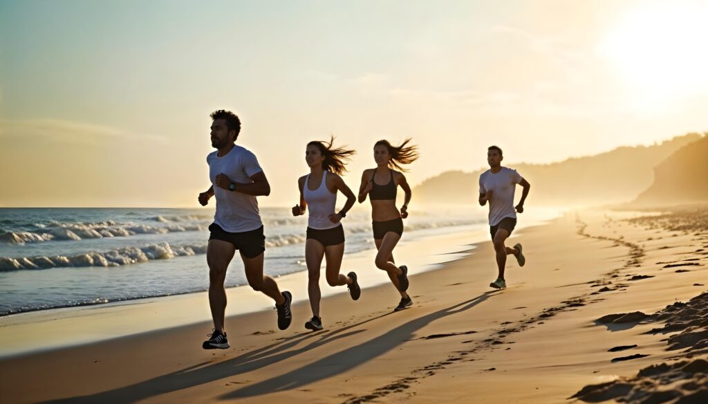 mehr Sport im neuen Jahr, Läufer am Strand, Jogging