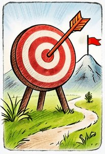 Gezeichnetes Zielscheiben-Icon mit Pfeil im Zentrum, Symbol für klare Ziele, um die guten Vorsätze optimal umzusetzen.